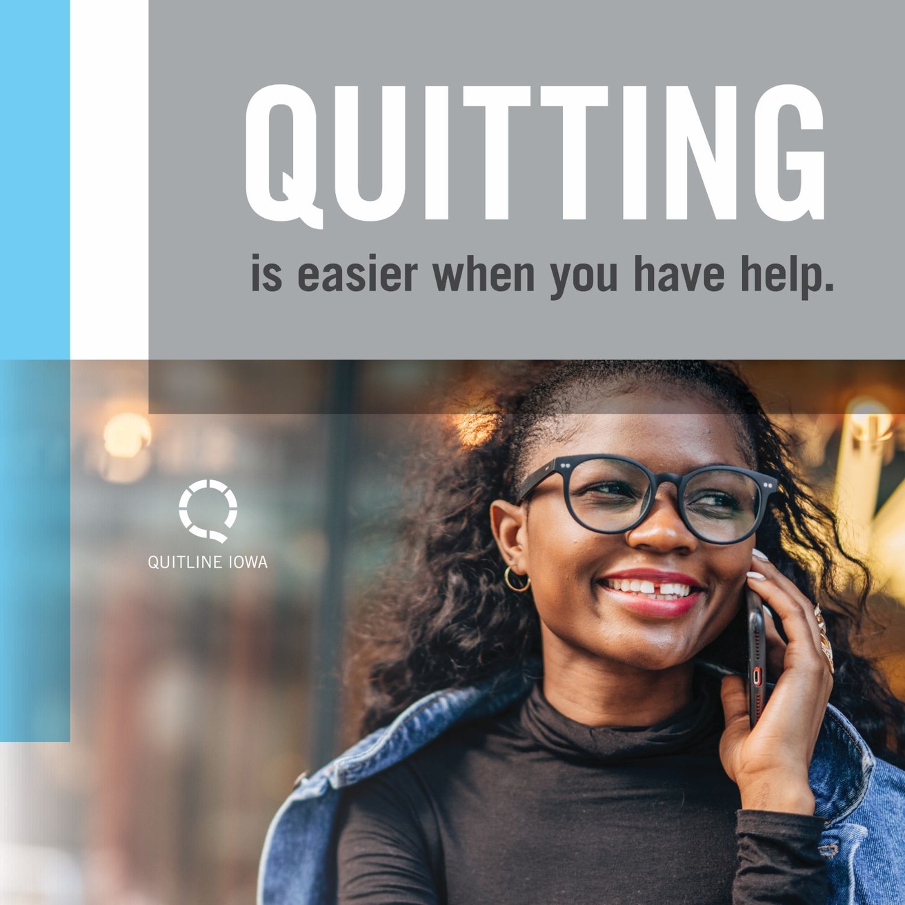 Photo of young adult female calling Quitline Iowa
